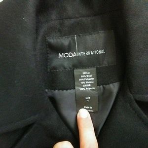 Moda International Size 4 Black Wool Blend Coat